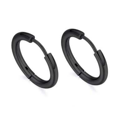 Imagem de Brinco de argola Aço Inox 10mm 12mm 14mm 16mm 18mm 20mm Masculino Feminino Articulada 1 par preto 16mm