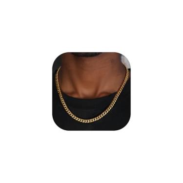 Imagem de ChainsHouse Corrente cubana Miami para homens, 6 mm/10 mm/14 mm de largura, banhado a ouro 18 K/aço inoxidável/preto masculino grosso elos elos groumett, corrente hip hop, 35,5 cm,