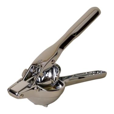 Imagem de Holcomb Espremedor de limão e limão cromado Link com protetor de spray e articulação resistente de quatro barras – Prensa manual moderna de aço inoxidável para fazer sucos, bancada, casa, cozinha