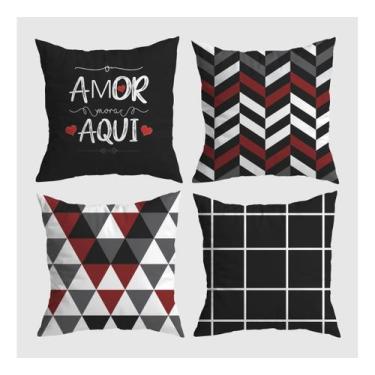 Imagem de Kit 4 Capas De Almofada O Amor Mora Aqui Preta E Vermelha - DECORANDO 