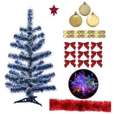 Imagem de Kit Árvore De Natal Nevada 60cm Decorada Com Enfeites Pisca Pisca Led 