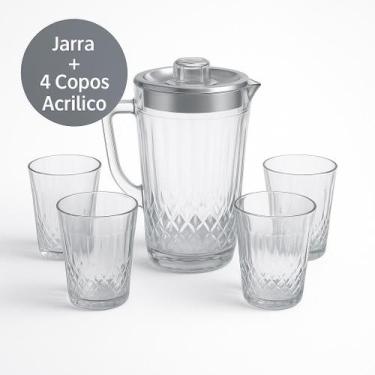 Imagem de Conjunto Jarra Acrílico 2 Litros com Tampa e 4 Copos 270ml Transparent