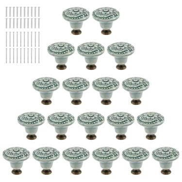 Imagem de WHSUNVO Conjunto de 20 puxadores de cerâmica vintage puxadores decorativos de móveis com parafusos multiuso puxador de porta de armário puxador de cômoda para armários gaveta armário guarda-roupa