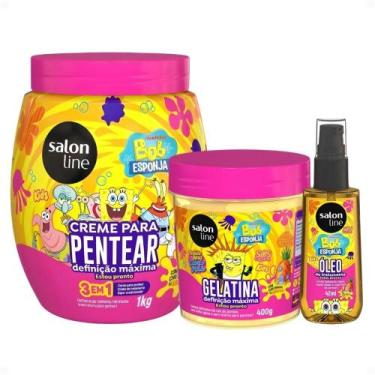 Imagem de Kit Salon Line Kids Bob Esponja Sos Cachos: Creme Para Pentear 1kg, Ge