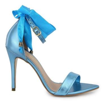 Imagem de Sandália VL Cetim Metalizada Bico Folha Salto Fino 10cm - Vitória Lugo