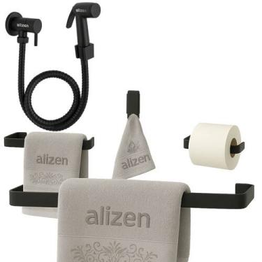 Imagem de Kit De Banheiro Preto Com Ducha Higiênica - Porta Toalhas - Alizen