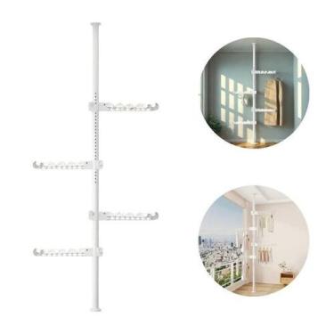 Imagem de Cabideiro Branco Vertical 2,1 Metros Com 4 Braços Multiuso - Top Rio
