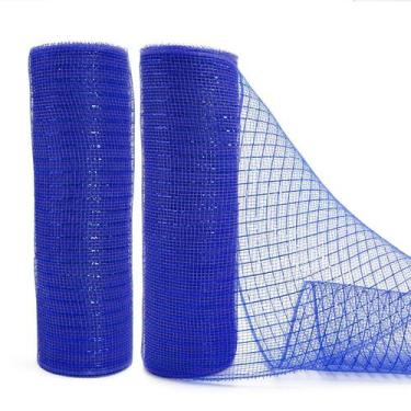 Imagem de Fita decorativa LEEQE 10" em malha metálica azul royal de 20 jardas