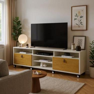 Imagem de Rack TV Gênova 65 Polegadas 2 Gavetas 8 Rodízios Cromados - Carmolar, 