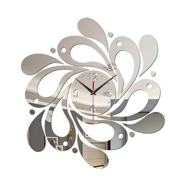 Imagem de Wswqop Relógio de parede silencioso, relógio de parede para pendurar, decoração de quarto, adesivos de espelho nórdicos, decoração para quarto de criança, Argent
