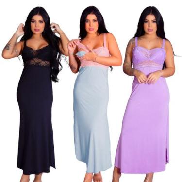 Imagem de Kit 3 Camisolas Longas Amamentação Gestante Recorte Lateral Maternidad