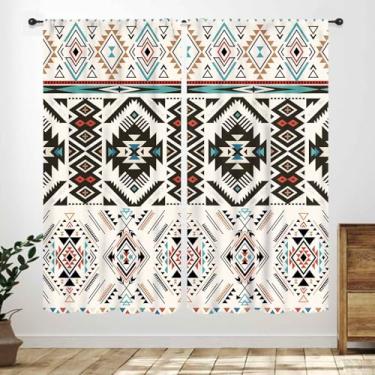 Imagem de Cortinas astecas ocidentais, sudoeste étnico asteca country tribal boho geométrico nativo americano tratamentos de janela para cozinha, quarto, sala de estar, 2 painéis, 106 x 113 cm