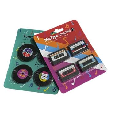 Imagem de ifreeside Ímãs decorativos de geladeira para casa, escritório, rolo de música, decoração de festa, decoração de porta de garagem, quadro de mensagens fixo, 8 peças (gravação e fita)