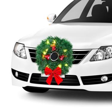 Imagem de Fowecelt Guirlanda de Natal para decoração de carro com luzes, guirlanda de Natal para carro, caminhão, SUV, jipe, carrinhos de golfe