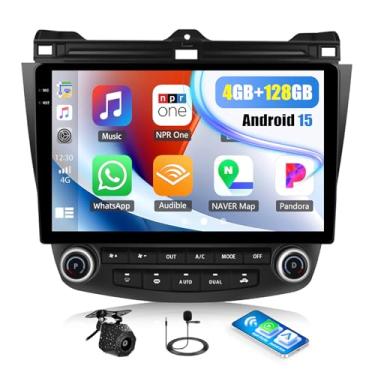 Imagem de [4 + 128 GB] Android 15 estéreo automotivo para Honda Accord 2003-2007 com carro sem fio CarPlay Android Auto, tela de rádio veicular de 10,1 polegadas com Bluetooth GPS WiFi FM/RDS DSP EQ SWC câmera