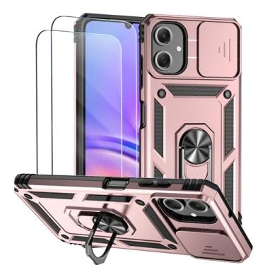 Imagem de Capa para Samsung Galaxy A05 Capinha | com 2 peças de protetor de tela temperado com janela deslizante da câmera e suporte para telefone incluídos - Rosa