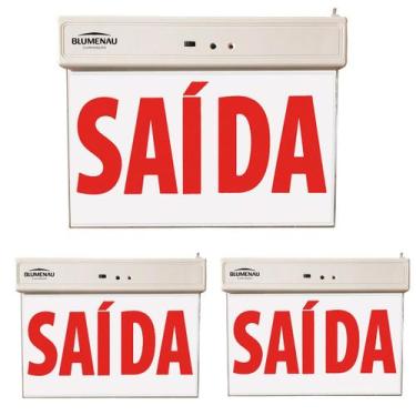 Imagem de Kit 3  Placa De Saida Led Emergência 1 Face 35lm Vermelha 1w Bivolt Bl