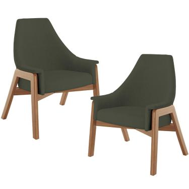 Imagem de Kit 02 Poltronas Decorativa Para Sala de Estar Sakura L02 Linho Verde Musgo - Lyam Decor