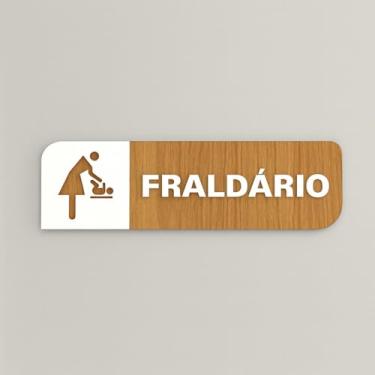 Imagem de Placa de Sinalização Fraldário Retangular em MDF Amadeirado e MDF Branco em relevo 3D