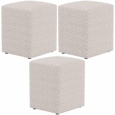 Imagem de Kit 03 Puffs Quadrado Decorativo L02 Bouclê Cru - Lyam Decor