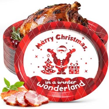 Imagem de Gezond Pratos de papel ovais de Natal 50 Conut, 25,4 cm x 31,8 cm Grandes Pratos de Natal Descartáveis para Louça de Férias Artigos de Festa Vermelho
