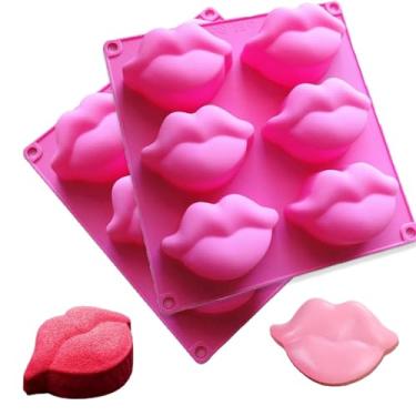 Imagem de Moldes de silicone para lábios, 2 pacotes de moldes de sabão para lábios quentes, moldes de silicone 3D, molde de barra de chocolate para cubos de gelo, cupcake para o dia dos namorados