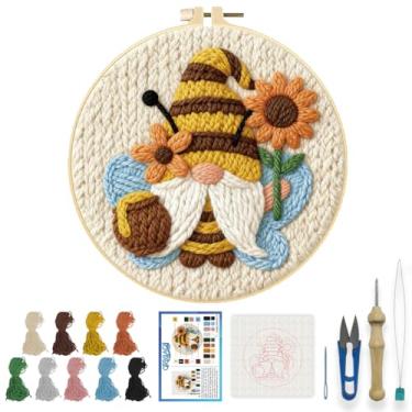 Imagem de ORIGACH Kit de agulhas de punção de bordado para adultos iniciantes DIY kit de costura de gnomo de mel para artesanato artístico e decoração de casa, projeto fácil de perfuração de agulha com aro de