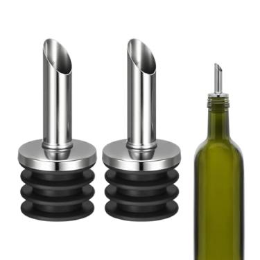 Imagem de 2 dosadores de garrafa de aço inoxidável, bico de azeite de oliva, bicos de bebida para derramar líquido, azeite, vinho, vinagre, a maioria das garrafas de licor (2, preto)