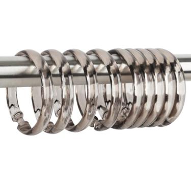 Imagem de Qulable Ganchos de cortina de chuveiro cinza-acastanhado claro - 12 peças de anéis circulares de cortina de chuveiro de plástico para banheiro - Anéis transparentes em forma de O para varão de cortina