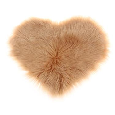 Imagem de Tapete de pele de carneiro macio e felpudo Love Shape | Antiderrapante | Perfeito para quarto, sala de estar, escritório | 30 x 40 cm - Camelo claro