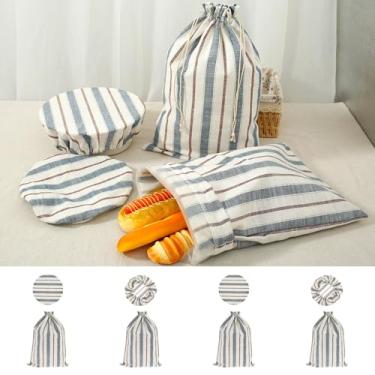 Imagem de IFOKAMOG 4 sacos de pão reutilizáveis para pão caseiro, sacos de pão de linho com tampa de tigela, 30,5 x 45,7 cm, bolsa de armazenamento de pães com cordão, recipiente para salgadinhos de frutas e