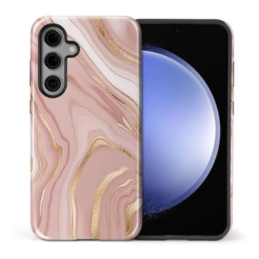 Imagem de Capa compatível com Samsung Galaxy S24, capa rígida híbrida de policarbonato de 2 camadas + capa protetora de silicone, capa protetora de mármore rosa dourado resistente a arranhões à prova de choque