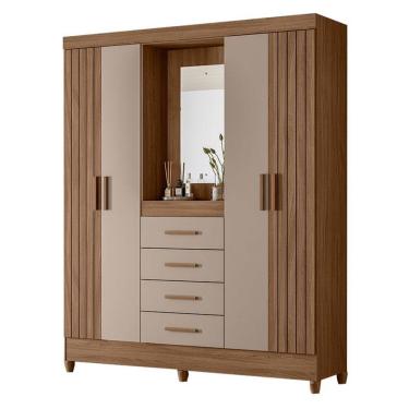 Imagem de Guarda Roupa Solteiro Atenas Com Espelho 4 Portas Carvalho Fendi - Moval