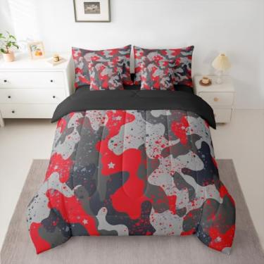 Imagem de jejeloiu Conjunto de edredom camuflado com 7 peças, tamanho casal, camuflagem, exército, estilo colorido, para decoração de quarto de crianças, meninos, meninas, microfibra leve