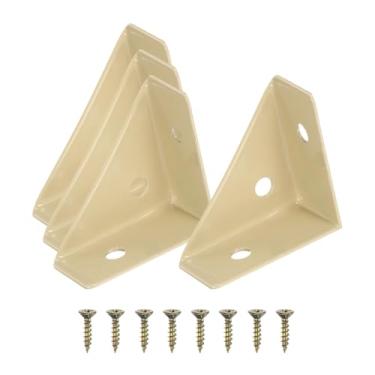 Imagem de PATIKIL Suportes de suporte de canto, 4 peças 38 mm x 38 mm aço carbono suportes de canto triangulares suporte de união angular com parafusos para prateleira de madeira, borda de mesa, cáqui