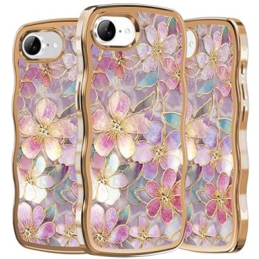 Imagem de PIXIU Capa para iPhone 16E antiarranhões com protetor de lente de câmera [compatível com MagSafe], [proteção contra quedas de grau militar] linda onda 3D moderna design floral capa de telefone para