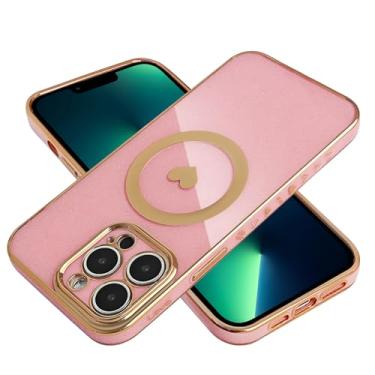 Imagem de MGQILING Capa com glitter magnético galvanizado para iPhone 13 Pro Max de 6,7 polegadas [compatível com carregamento sem fio] Capa brilhante à prova de choque com antiamarelamento, padrão de coração
