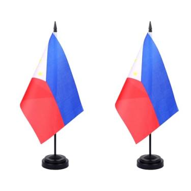 Imagem de JBSJBS Bandeira de mesa das Filipinas 30,5 cm, conjunto de luxo, bandeiras filipinas, mini bandeiras de mesa de escritório pequenas das Filipinas com base preta para decoração de mesa (pacote com 2)