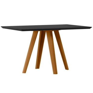 Imagem de Mesa De Jantar Para 4 Lugares 1,35 Tampo Mdf Com Vidro Mariah Ypê/preto - New Ceval