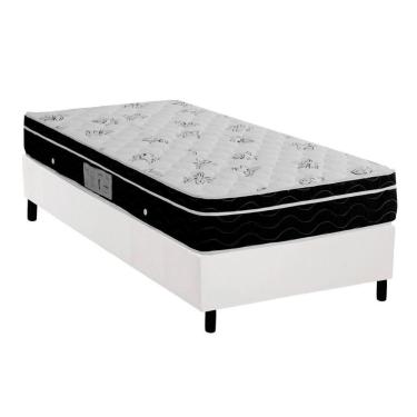 Imagem de Cama Box Solteiro: Colchão Molas Ortobom Nanolastic Physical Spring + Base Branco(88X188)
