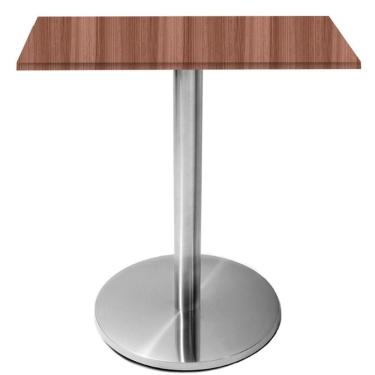 Imagem de Mesa Beta Inox 75 Cm altura Disco Redondo Tampo Mdp Quadrado 60 Cm Largura X 2,50 Cm Altura Walnut