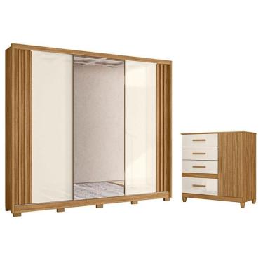 Imagem de Guarda Roupa Casal Arizona E Cômoda Vênus Freijó Off White Com Pés - Moval