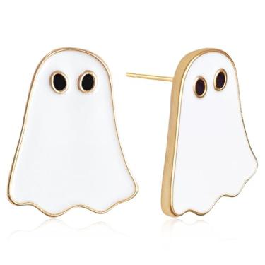 Imagem de unixmoment Brincos de ouro 18 k fofo pequeno BOO fantasma engraçado desenho animado fantasma assustador cosplay brincos pendentes para mulheres, Small, Metal, Sem pedra preciosa