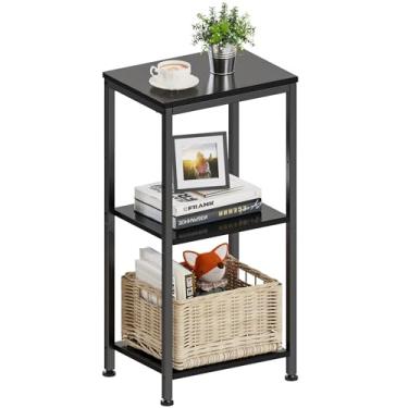 Imagem de Lifenite Mesa de canto de 3 níveis, mesa de cabeceira alta para espaços pequenos, mesa lateral alta com prateleiras de armazenamento, mesa de telefone, mesa de entrada pequena para sala de estar