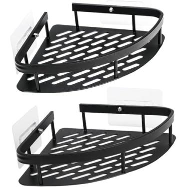 Imagem de Prateleira de Canto em L, Alumínio Preto, 21x28x5cm, Conjunto com 2 Peças para Banheiro e Cozinha, Suportes e Parafusos Inclusos