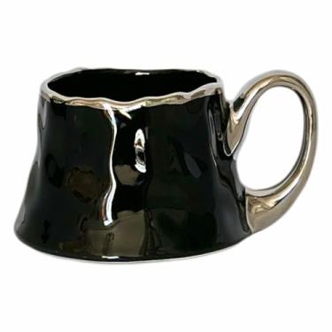 Imagem de mingpei Xícara de chá de café com brilho metálico, 290 ml, canecas de café para latte, cappuccino, americano, preto brilhante