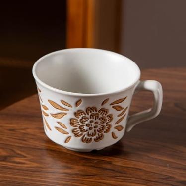 Imagem de JIGVOE Caneca de café de cerâmica inovadora, copo de grés com padrão de dente-de-leão de 340 g, copo de cappuccino com colher de flores, seguro para micro-ondas e lava-louças, xícaras de café modernas