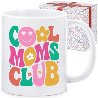 Imagem de Chanceboleng Caneca Cool Moms Club com caixa de presente, xícara de café de cerâmica de 325 ml, ideias engraçadas de presente para mães para o dia das mães, Natal, aniversário