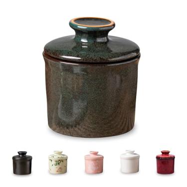 Imagem de Teapeak Pottery Butter Keeper Crock – Manteiga de cerâmica com linha de água para bancada, mantém a manteiga fresca, azul