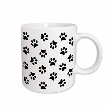 Imagem de 3dRose mug_161521_2 Caneca de cerâmica com estampa de pata preta em animal de desenho animado branco, por exemplo, pegadas de cachorro ou gato", 425 g, branca